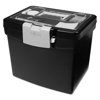 Storex Portable File Box with Large Organizer Lid, 13 1/4 x 10 7/8 x 11, Black