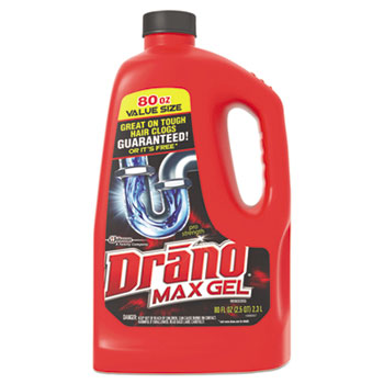 Drano&#174; Max Gel Clog Remover, Bleach Scent, 80 oz Bottle, 6/Carton