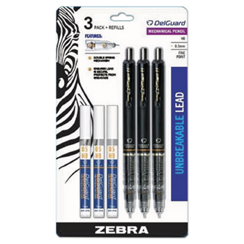 Zebra&#174; Delguard Mechanical Pencils with Refills, 0.5 mm, Black, 3/Pack