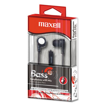 Maxell&#174; B-13 Bass Earbuds with Microphone, Black, 52&quot; Cord