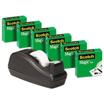 Scotch™ Magic Tape Value Pack w/C40 Dispenser, 3/4&quot; x 1000&quot;, 1&quot; Core, Clear, 6/Pack