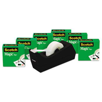 Scotch™ Magic Tape Value Pack w/C38 Dispenser, 3/4&quot; x 1000&quot;, 1&quot; Core, Clear, 6/Pack