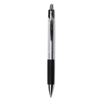 Universal Comfort Grip Ballpoint Pen, Retractable, Medium 1 mm, Black Ink, Silver Barrel, Dozen