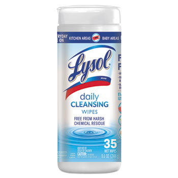 LYSOL&#174; Brand Daily Cleansing Wipes, 8&quot; x 7&quot;, White, 35 Wipes/Canister, 12/CT