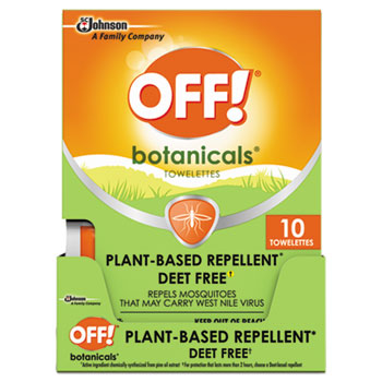 OFF!&#174; Botanicals Insect Repellant, Box, 10 Wipes/Pack, 8 Packs/Carton