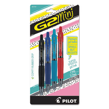 Pilot&#174; G2 Mini Retractable Gel Ink Pen, Ballpoint, 0.7 mm, Assorted Ink, 4/Pack