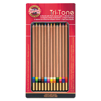 Koh-I-Noor Tri-Tone Color Pencils, 3.8 mm, 12 Assorted Colors/Set