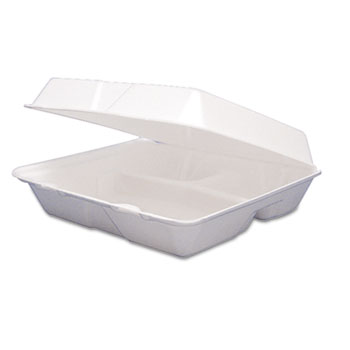 Dart&#174; Foam Container, Hinged Lid, 3-Comp, 9 1/2 x 9 1/4 x 3, 200/Carton