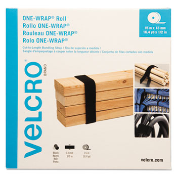 VELCRO Brand ONE-WRAP Hook &amp; Loop Ties, 1/2&quot; x 49ft, Black