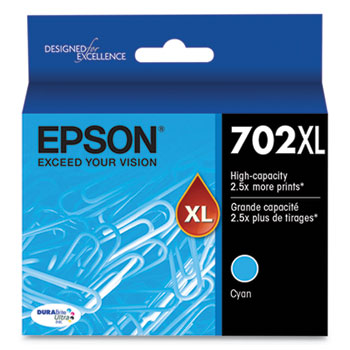 Epson&#174; T702XL220S (702XL) DURABrite Ultra High-Yield Ink, 950 Page-Yield, Cyan