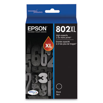 Epson&#174; T802XL120S (802XL) DURABrite Ultra High-Yield Ink, 2600 Page-Yield, Black