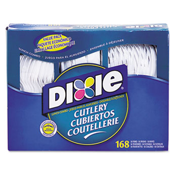 Dixie&#174; Combo Pack, Tray w/White Plastic Utensils, 56 Forks, 56 Knives, 56 Spoons
