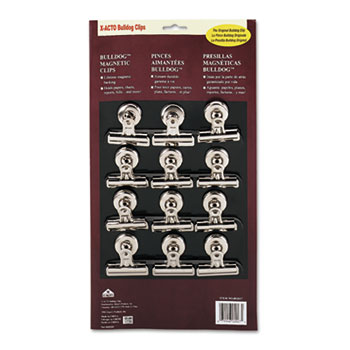 X-ACTO Bulldog Magnetic Clips, Steel, 2-1/4&quot;w, Nickel-Plated, 12/Box