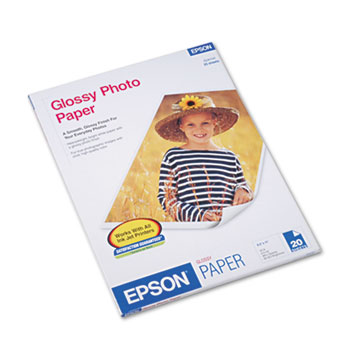 Epson Glossy Photo Paper, 60 lbs., Glossy, 8-1/2 x 11, 20 Sheets/Pack