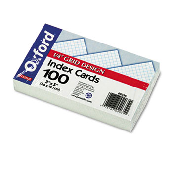 Oxford Grid Index Cards, 3 x 5, White, 100/Pack
