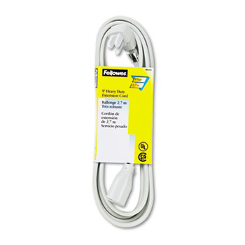 Fellowes&#174; Indoor Heavy-Duty Extension Cord, 3-Prong Plug, 1-Outlet, 9ft Length, Gray