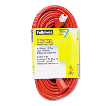 Fellowes&#174; Indoor/Outdoor Heavy-Duty 3-Prong Plug Extension Cord, 1-Outlet, 50ft, Orange