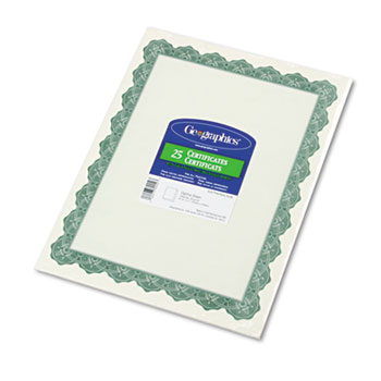 Geographics Parchment Paper Certificates, 8-1/2 x 11, Optima Green Border, 25/Pack