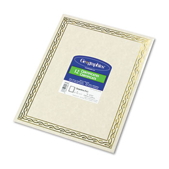 Geographics Foil Stamped Award Certificates, 8-1/2 x 11, Gold Serpentine Border, 12/Pack