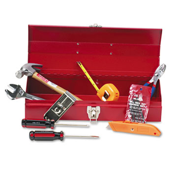 Great Neck 16-Piece Light-Duty Office Tool Kit, Metal Box, Red