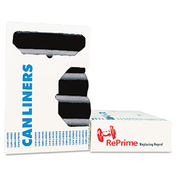 RePrime Can Liners, Prime Resin, 33 x 44, 1.3 mils, Black, 100/Carton