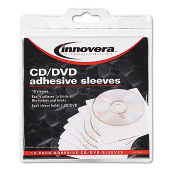 Innovera&#174; Self-Adhesive CD/DVD Sleeves, 10/Pack
