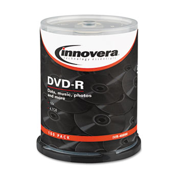 Innovera&#174; DVD-R Recordable Discs, 4.7 GB, 16x, Spindle, Silver, 100/Pack