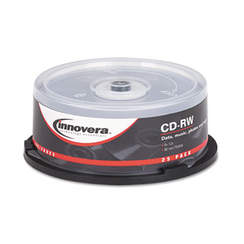 Innovera&#174; CD-RW Rewritable Disc, 700 MB/80 min, 12x, Spindle, Silver, 25/Pack