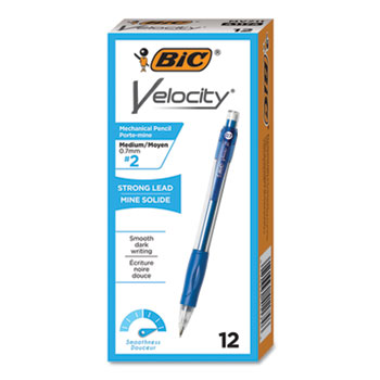 BIC Velocity Original Mechanical Pencil, 0.7 mm, HB (#2.5), Black Lead, Blue Barrel, Dozen