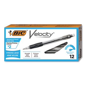 BIC Velocity Original Mechanical Pencil, 0.5 mm, HB (#2.5), Black Lead, Black Barrel, Dozen