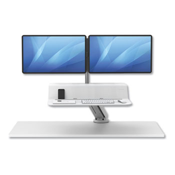 Fellowes Lotus™ RT Sit Stand Workstation, 35 1/2 x 23 3/4 x 5 1/2 to 22 1/2, Dual, White