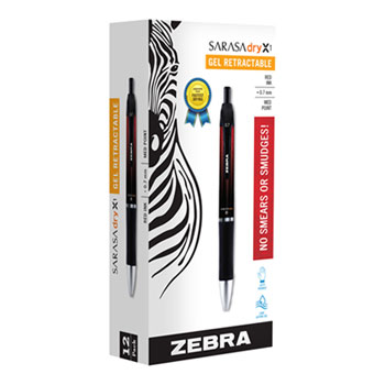 Zebra&#174; Sarasa Dry Gel X1 Retractable Pen, Medium Point, 0.7 mm, Red Ink