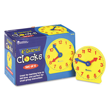 Learning Resources&#174; Set of Six Four-Inch Geared Learning Clocks, for Grades Pre-K to 4
