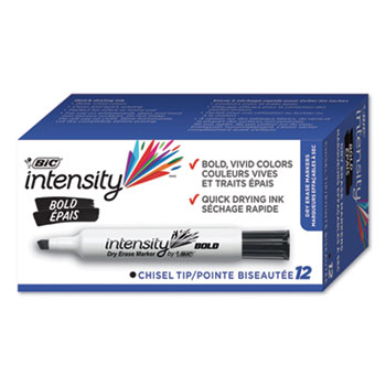 BIC Intensity Bold Tank-Style Dry Erase Marker, Broad Chisel Tip, Black, Dozen