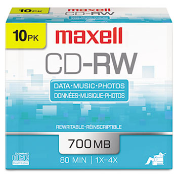 Maxell&#174; CD-RW Discs, 700MB/80min, 4x, Silver, 10/Pack