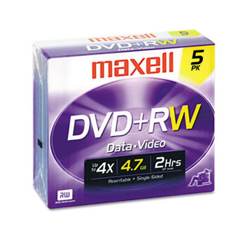 Maxell&#174; DVD+RW Discs, 4.7GB, 4x, w/Jewel Cases, Silver, 5/Pack