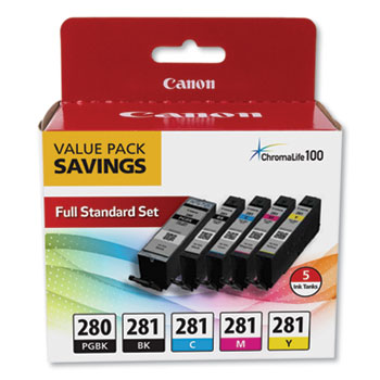Canon&#174;  PGI-280/CLI-281 Ink Cartridge - Pigment Black, Black, Cyan, Yellow, Magenta - Inkjet - 5 / Pack