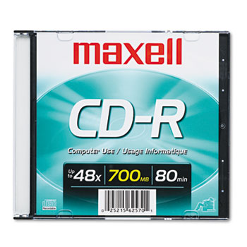 Maxell&#174; CD-R Disc, 700MB/80min, 48x, w/Slim Jewel Case, Silver