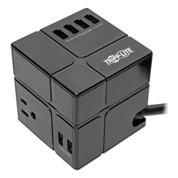 Tripp Lite Three-Outlet Power Cube Surge Protector with Six USB-A Ports, 6 ft Cord, 540 Joules, Black