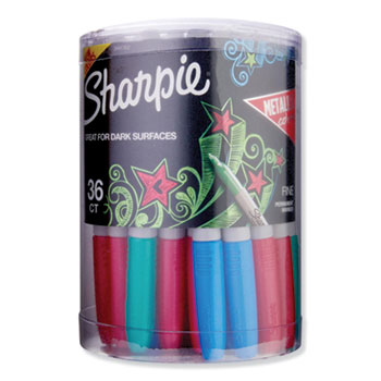 Sharpie Metallic Fine Point Permanent Markers, Bullet Tip, Assorted, 36/Pack