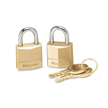 Master Lock Three-Pin Brass Tumbler Locks, 3/4&quot; Wide, 2 Locks &amp; 2 Keys, 2/Pack