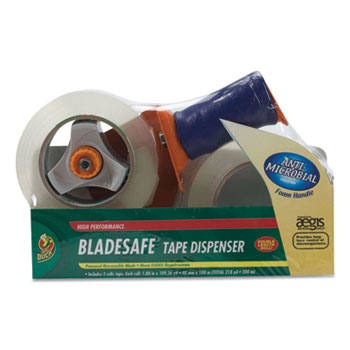 Duck HP260 Packaging Tape with Bladesafe Pistol-Grip Dispenser, 3&quot; Core, 1.88 x 109.36 yds, Clear, 2/PK