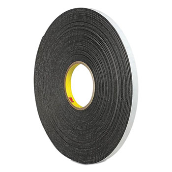 3M 4466 Double-Coated Foam Tape, 1&quot; Core, 0.5&quot; x 5 yds, Black