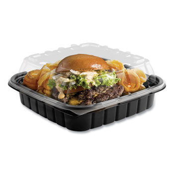 Anchor Packaging Crisp Foods Technologies Containers, 33 oz, 8.46 x 8.46 x 3.16, Clear/Black, 180/Carton