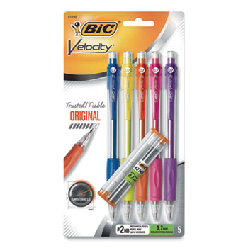 BIC Velocity Original Mechanical Pencil, 0.7 mm, HB (#2), Black Lead, Assorted Barrel Colors, 5/Pack