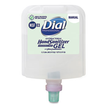 Dial&#174; Professional 1700 Manual Refill Antibacterial Gel Hand Sanitizer, Fragrance-Free, 1.2 L, 3/Carton