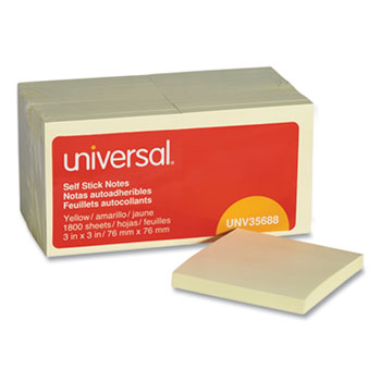 Universal Self-Stick Note Pad Value Pack, 3&quot; x 3&quot;, Yellow, 100 Sheets/Pad, 18 Pads/Pack