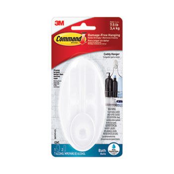 Command Caddy Hanger, Large, Plastic, White, 7.5 Capacity, 1 Hook and 2 Strips