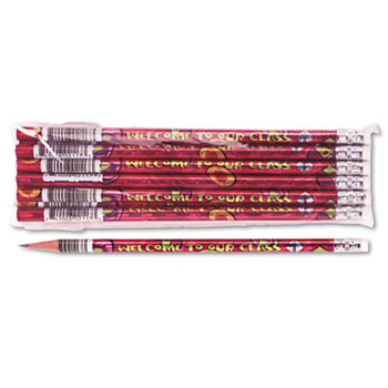 Moon Products Decorated Wood Pencil, Welcome To Our Class, HB #2, Red Brl, Dozen