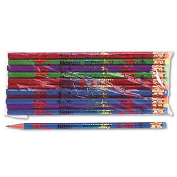 Moon Products Decorated Wood Pencil, Happy Birthday, #2, BLK/BE/GN/PE/RD, Dozen